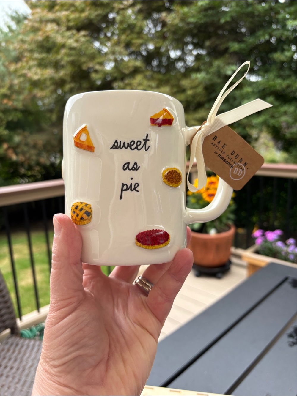 Rae Dunn Double Sided Sweet as Pie Ceramic Mug - Cream with Orange Interior - Picture 5 of 6